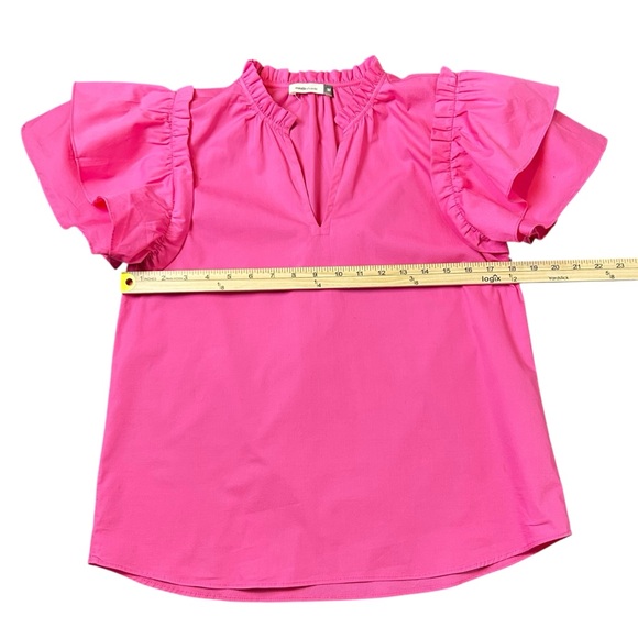 Maude Vivante Chilli Dani Top Size M Vibrant Pink Ruffle Sleeve Cotton Poplin - Picture 6 of 8